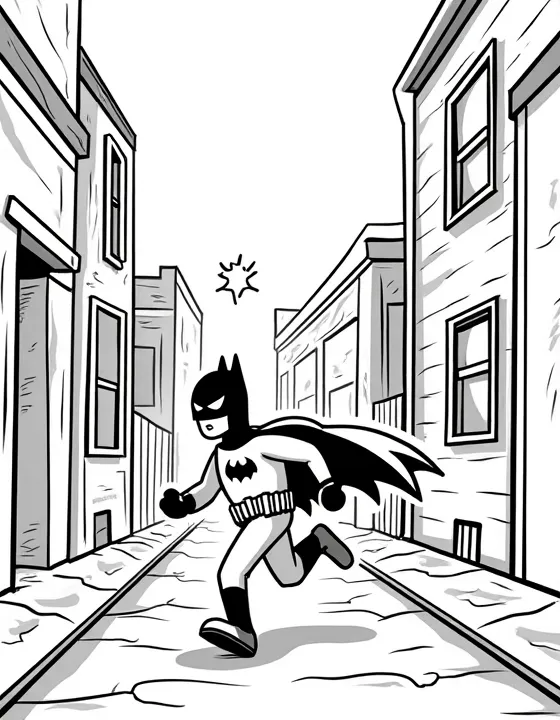 Batman chasing criminals through alleyways