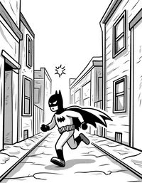 Batman chasing criminals through alleyways coloring pages