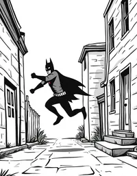 Batman chasing criminals through alleyways