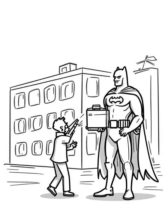 Batman delivering medical supplies to a hospital