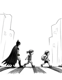 Batman helping children cross the street safely coloring pages