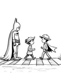 Batman helping children cross the street safely