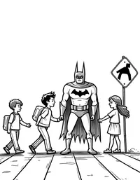 Batman helping children cross the street safely