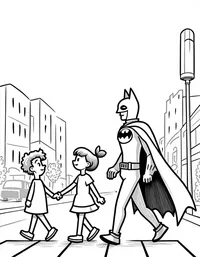 Batman helping children cross the street safely