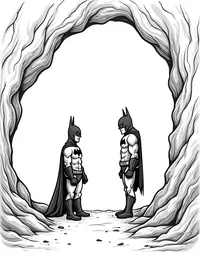 Batman interrogating villain in his cave