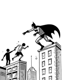Batman rescuing hostages from rooftop