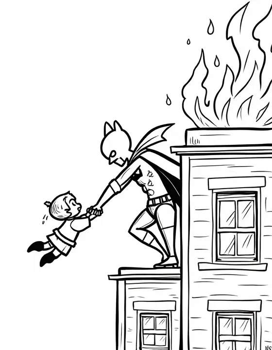 Batman saving a child from a burning building