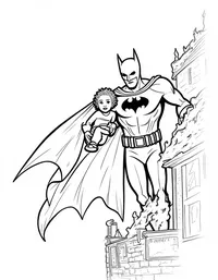 Batman saving a child from a burning building