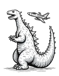 Godzilla battling a jet fighter