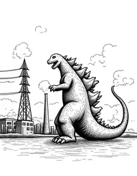 Godzilla destroying a power plant coloring pages