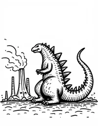 Godzilla destroying a power plant