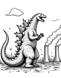 Godzilla destroying a power plant