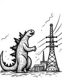 Godzilla destroying a power plant