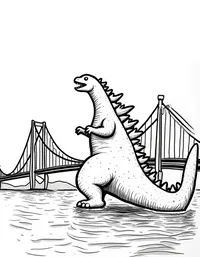 Godzilla destroys a suspension bridge