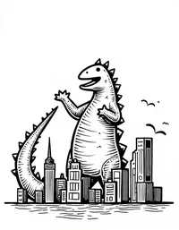 Godzilla knocking over skyscrapers coloring pages