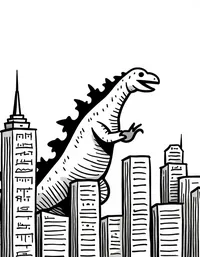 Godzilla knocking over skyscrapers