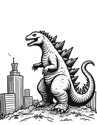 Godzilla knocking over skyscrapers