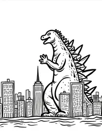 Godzilla knocking over skyscrapers