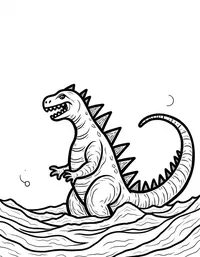 Godzilla rising from the ocean coloring pages