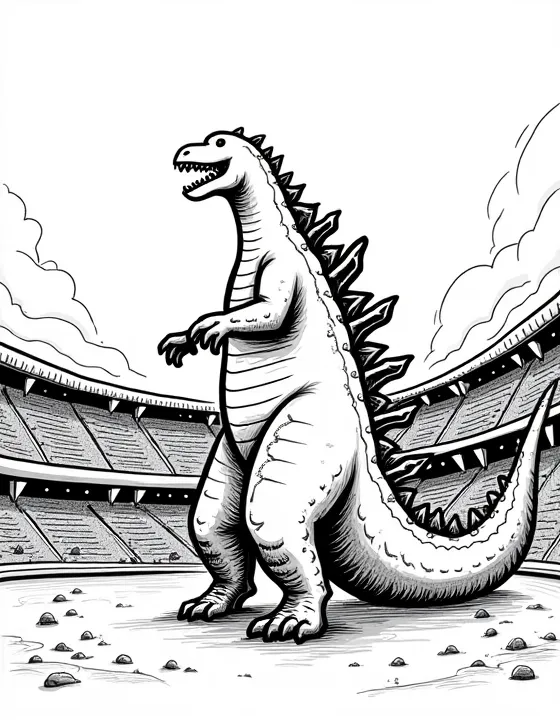 Godzilla smashes through a stadium