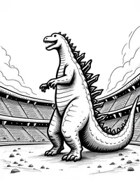 Godzilla smashes through a stadium coloring pages