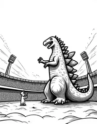 Godzilla smashes through a stadium