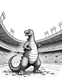 Godzilla smashes through a stadium