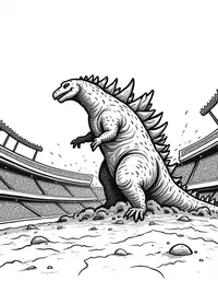 Godzilla smashes through a stadium