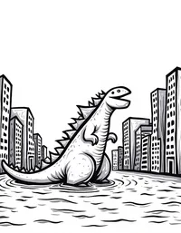 Godzilla wades through a flooded city coloring pages