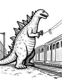 Godzilla's claws tear apart a train station coloring pages