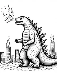 Godzilla's fiery breath incinerates buildings