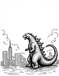 Godzilla's fiery breath incinerates buildings