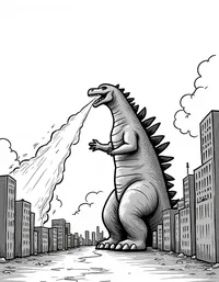 Godzilla's fiery breath incinerates buildings