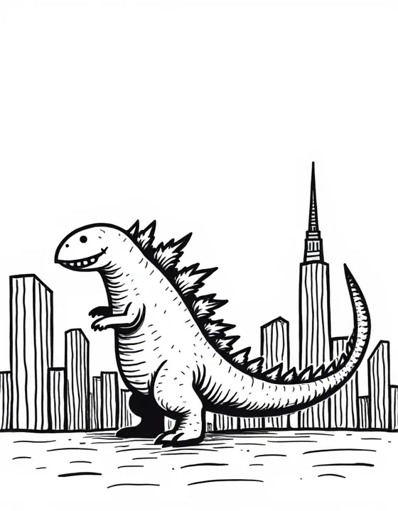 Godzilla's tail sweeps through buildings