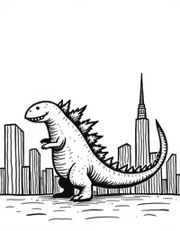 Godzilla's tail sweeps through buildings coloring pages