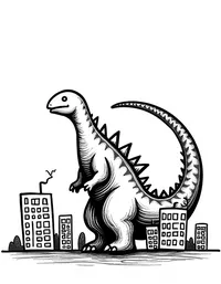 Godzilla's tail sweeps through buildings