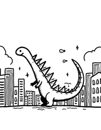 Godzilla's tail sweeps through buildings