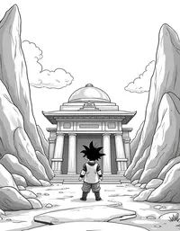 Goku exploring an ancient temple