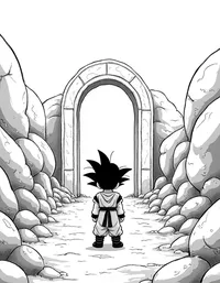 Goku exploring an ancient temple