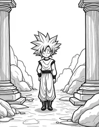 Goku exploring an ancient temple