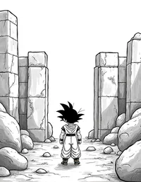 Goku exploring an ancient temple