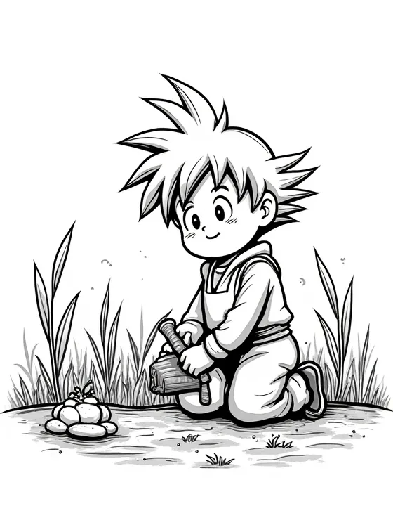 Goku helping farmers plant crops