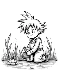 Goku helping farmers plant crops coloring pages