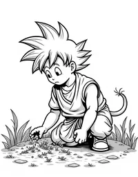 Goku helping farmers plant crops