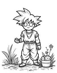 Goku helping farmers plant crops