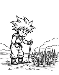 Goku helping farmers plant crops