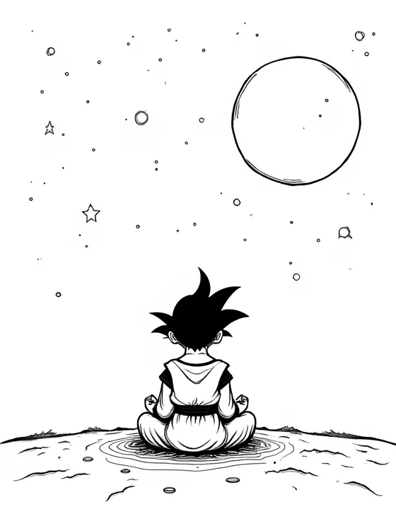 Goku meditating under a starry sky