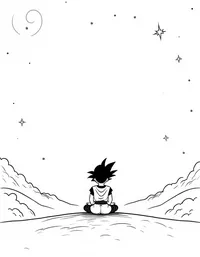 Goku meditating under a starry sky