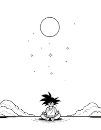 Goku meditating under a starry sky