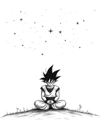 Goku meditating under a starry sky